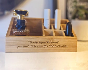 Cosmetic Organizer with Laser-Engraved Inspirational Quote - Eco-Friendly Makeup Storage