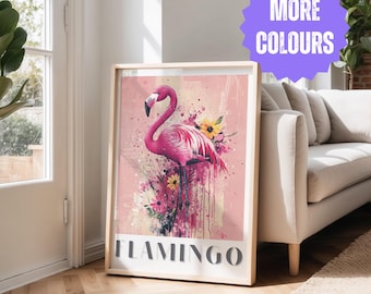 Pink Flamingo Art Print: Tropical Bird Poster, Colorful Text