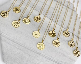 Zodiac Coin Necklace, Zodiac Necklace, Scorpio Zodiac Necklace, Leo Necklace, Libra Necklace Zodiac, Virgo Necklace, coin, birthday gift