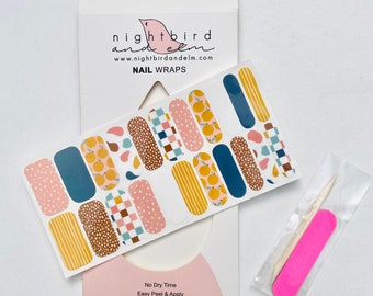 Fruity Pastel Nail Wraps Set of 22, Summer Nails, Nail Stickers, Spring Nails, Nail Polish Strips, Womens Nail Wraps, Gift For Her, abstract