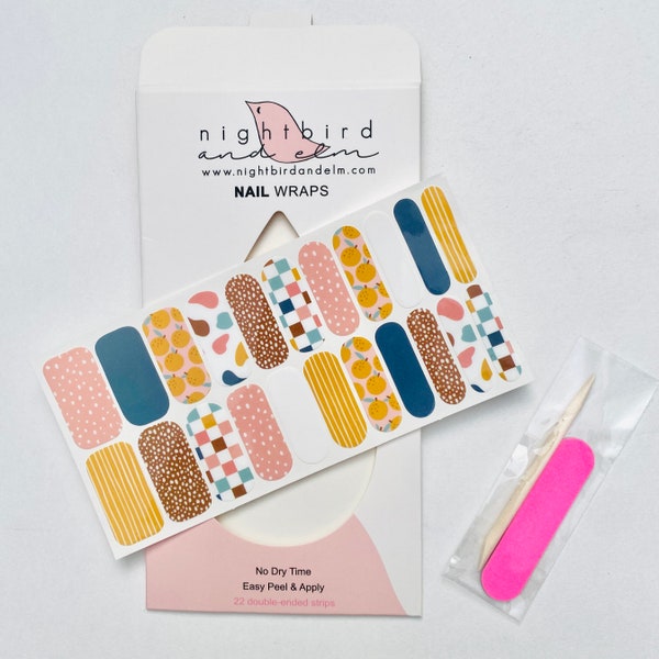 Fruity Pastel Nail Wraps Set of 22, Summer Nails, Nail Stickers, Spring Nails, Nail Polish Strips, Womens Nail Wraps, Gift For Her, abstract