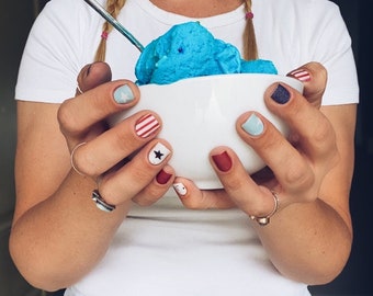 Fourth of July Nail Wraps Set of 22, 4th of July Nail Art, Nail Stickers, Red White and Blue Nails, Nail Polish Strips, Womens Nail Wraps