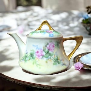 Art Deco Bavarian Hand Painted Rose Individual Size Teapot by Z S & Co