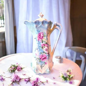 Art Nouveau Porcelain Chocolate Pot with Floral Design