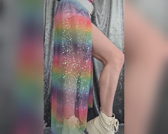 Skimrande regnbågsglitterkjol i mesh, festivalmode, festkläder