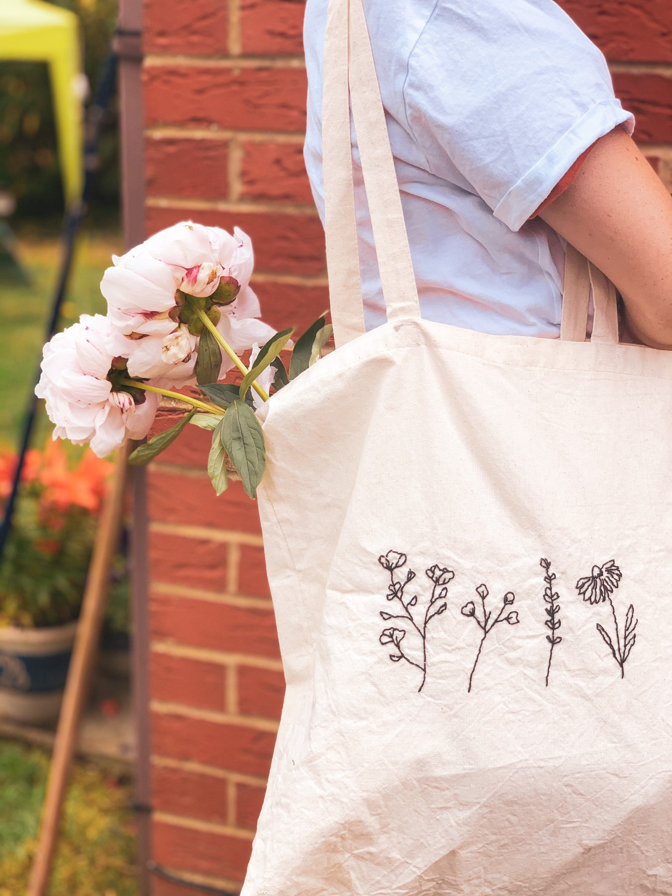 Hand Embroidery Rose Shoulder Bag, Canvas Tote Bag With Flowers Embroidery  Pattern, Floral Embroidery for Beginner, Simple Embroidery Kit 