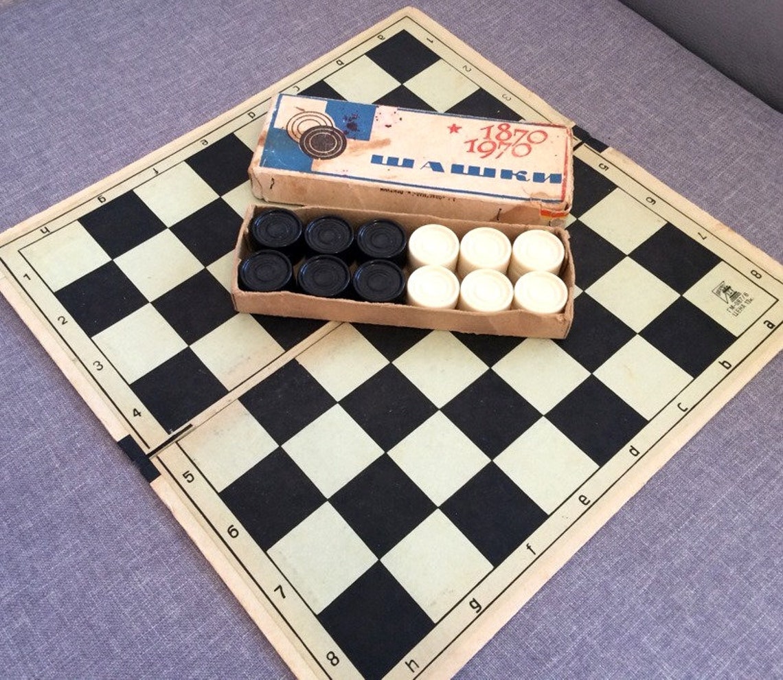 Black White Russian Checkers Vintage Soviet Karbolit Draughts Etsy