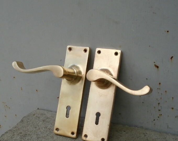 Antique Brass Door Handles Plates Push Down Bronze Pulls Etsy