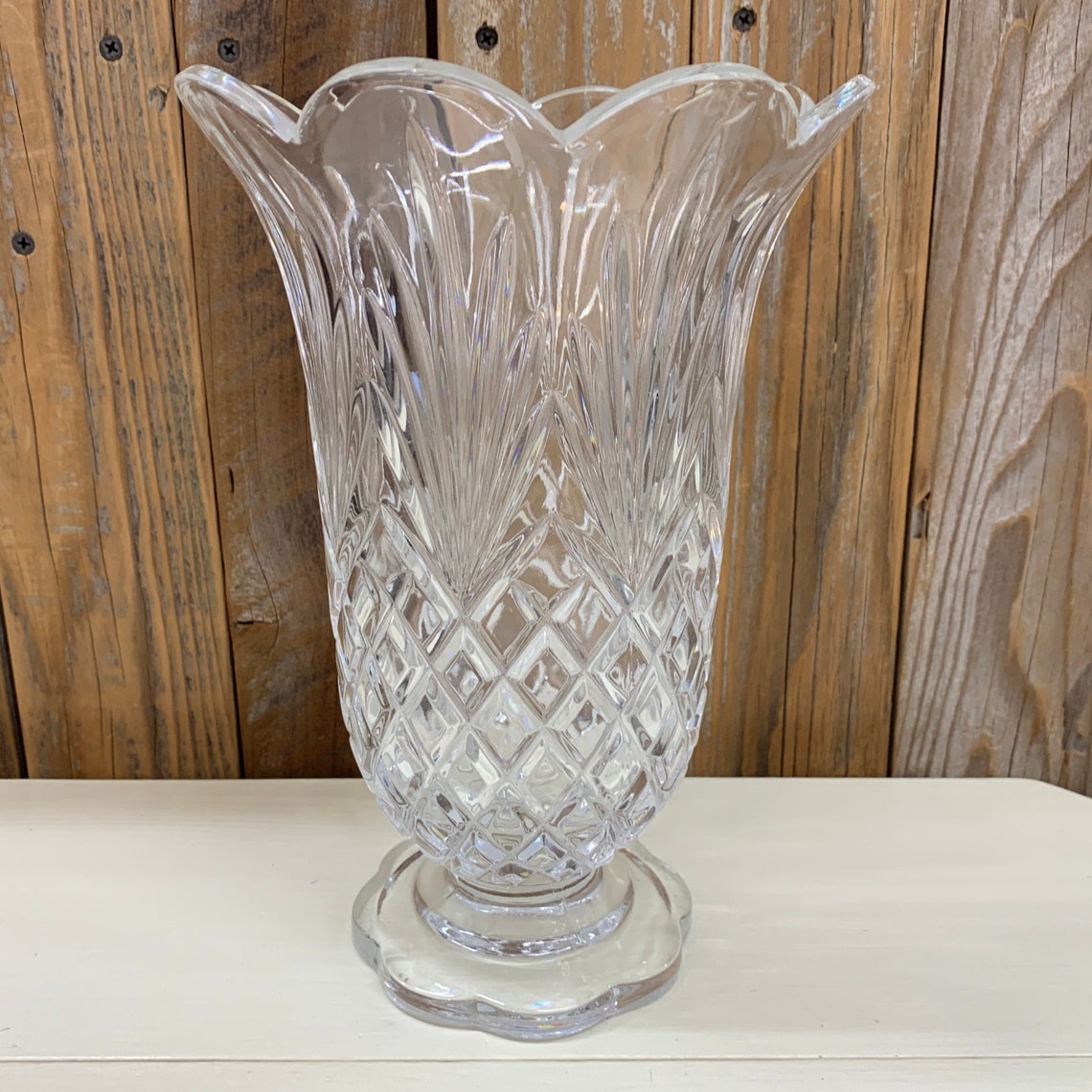 Lead Cut Crystal Tulip Vase Star Shaped Cut Glass Etsy