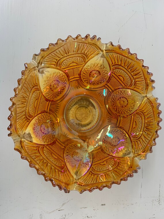 Vintage Marigold Orange Iridescent Carnival Glass Collectible Etsy etsy