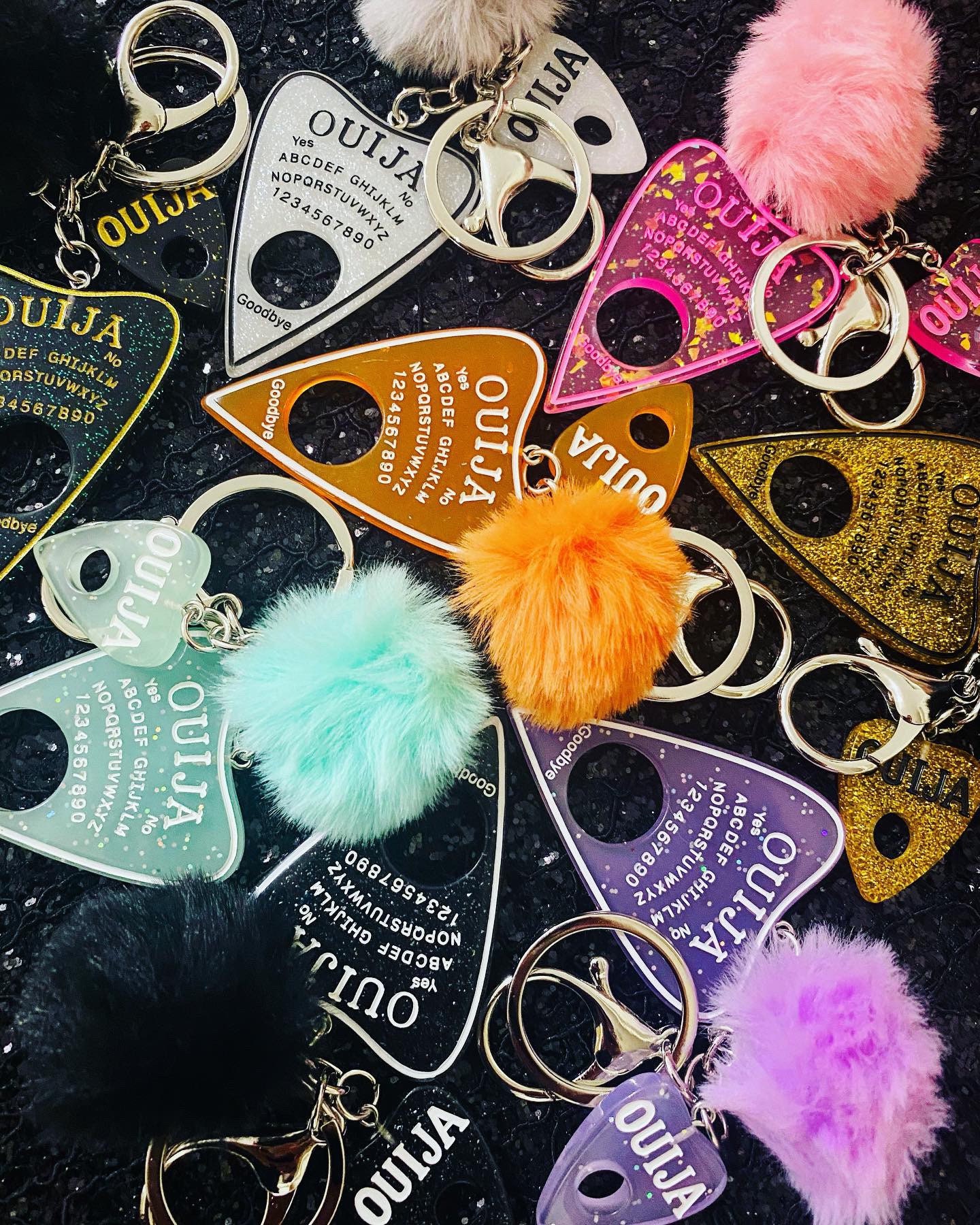 Ouija pompom keychain