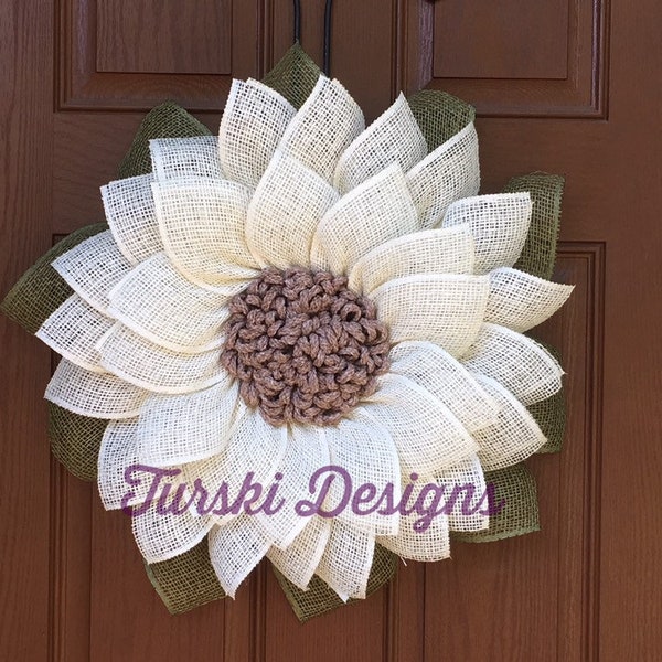 Sunflower Wreath, Burlap Sunflower Wreath, Farmhouse Wreath, Rustic Wreath, Front Door Wreath, Shabby Chic Decor