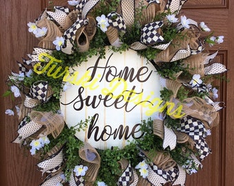 Home Sweet Home Wreath, Spring Wreath, Rustic Wreath, Spring Decor, Floral Wreath, Country Wreath, Home Decor, Wall Decor, Front Door Decor
