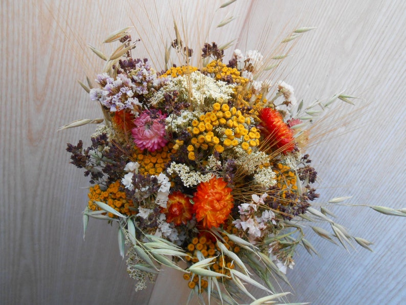 Dried flower bouquet , Dried Flowers Fall Colors , Wedding Flowers , Rustic flower bouquet , Natural flower decor , Rustic Wedding Decor image 2