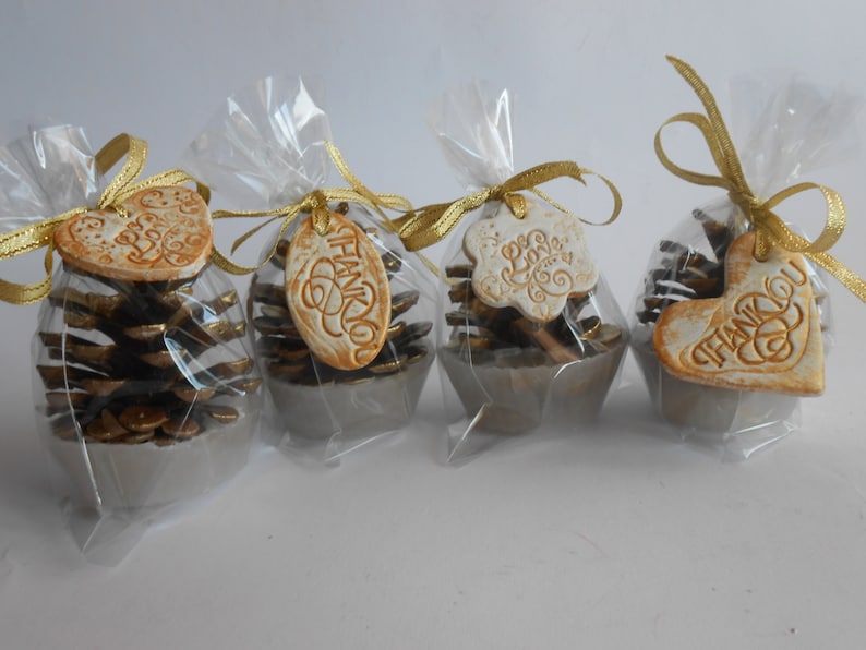 25 Gold Pine Cones Fire Starter Wedding Favors with tag Etsy