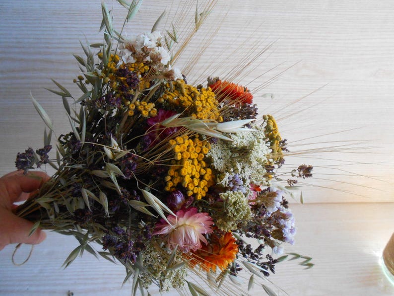 Dried flower bouquet , Dried Flowers Fall Colors , Wedding Flowers , Rustic flower bouquet , Natural flower decor , Rustic Wedding Decor image 3