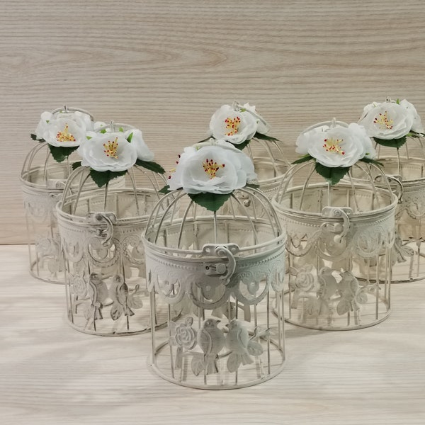 Set of 6 Mini  Bird Cages, Metal Tealight Candle Holder, Wedding Hanging Lanterns, Wedding Decor, Wedding Centrepieces,Wedding Table decor