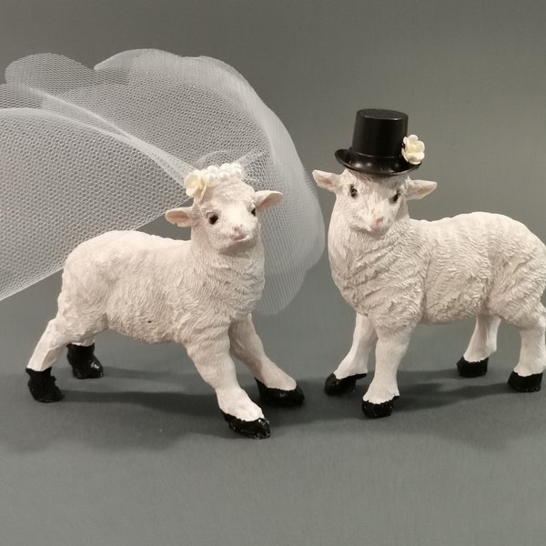 Mouton-agneau de mariage, décoration de gâteau de mariage à la ferme, mouton des jeunes mariés, décoration de mariage animal, figurine des jeunes mariés