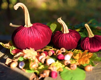 Velvet pumpkins, Set of 3, Fall Table Centerpiece,  Thanksgiving decor, Autumn decorations,  Plush pumpkin