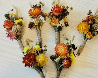 Set of 6 Boutonniere of dried flowers, Autumn Boutonniere, Men's buttonhole, Groom lapel pin, Dried flowers boutonniere, Wedding boutonniere