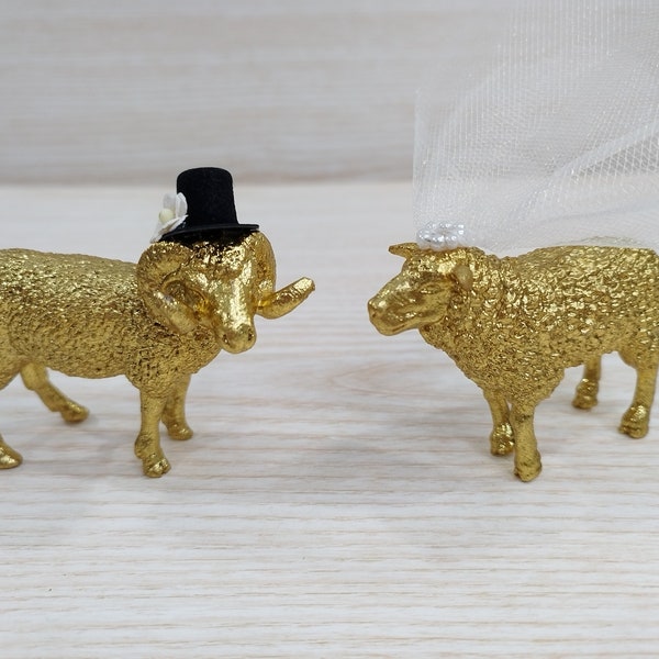 Gâteaux de mariage moutons, gâteau de mariage ferme, moutons de la mariée et du marié, bélier et mouton Animal Wedding Topper, Figurine de la mariée et du marié