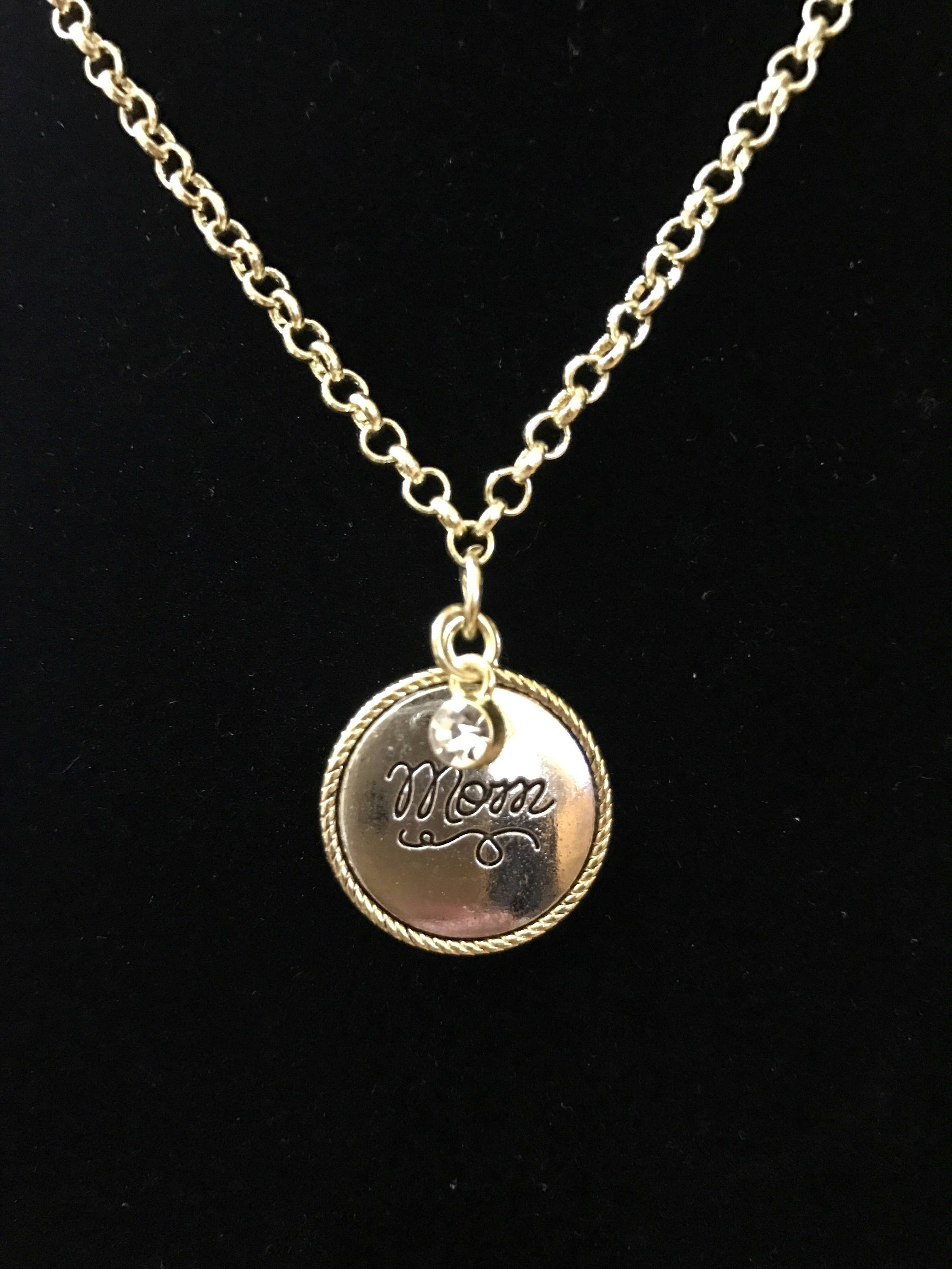 Mom engraved charm necklace gold silver with black engraving Etsy