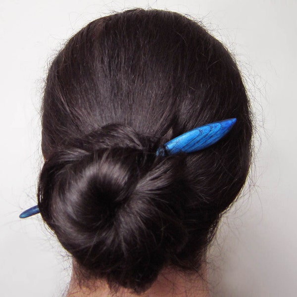 15,5 cm royal blue hair stick, wooden hairstick, hair stick leaf, hair pin wood, hair stick, hair pin, wood, wooden pin, haarschmuck