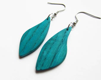 Wooden earrings, blue earrings, green earrings, turquoise earrings, blue, butterfly wings, wings, earrings wood, ocean