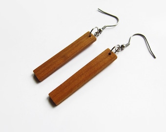 Boucles d’oreilles en bois, naturel, bois de cerisier, boucles d’oreilles en bois de cerisier, boucles d’oreilles en fil d’oreille, cadeau pour elle