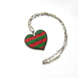 Wooden heart necklace, stripes, hand painted, christmas sale, christmas gift, gift for her, sale, retro, boho, boho style