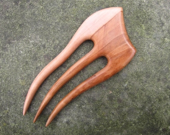 Wooden Hair Fork, hairfork, wood, hair stick wood, 3 prong, hair pin, haarforke, hair pin, haarnadel, peigne cheveux, fourche