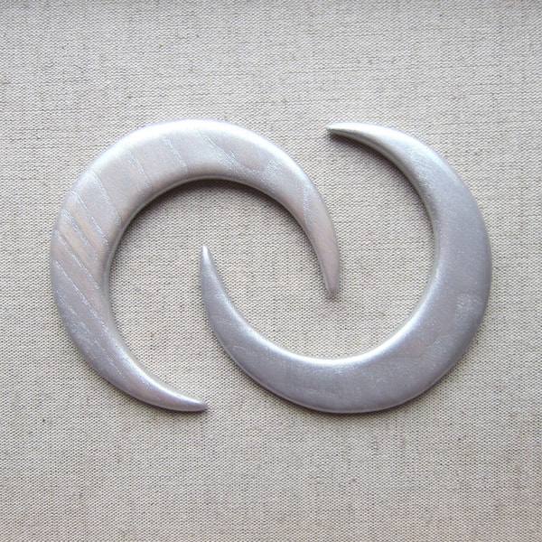 Lune de cheveux en bois argenté, lune, fourchette, porte-chignon, lune de cheveux, croissant de lune, haarmond, bois de pommier, métallique, argent, bal