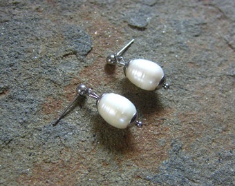 Freshwater Pearl Earrings, stainless steel, handmade, pearl earrings, gift for her, bridal, love gift,hypoallergenic