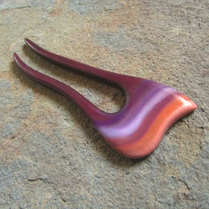 Wooden Hair Fork, hairfork, orange, violet, wood, 2 prong, rainbow, spiral, hair pin, hair stick, haarstab, apple, fourche