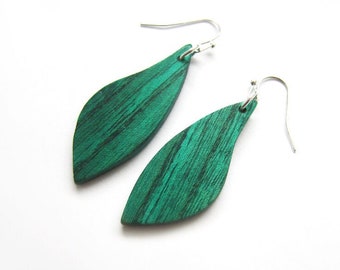 Pendientes de madera, alas de mariposa, alas, pendientes de madera, verde, natural, madera