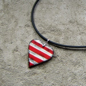 Wooden heart necklace, stripes, hand painted, christmas sale, christmas gift, gift for her, sale, retro, boho, boho style