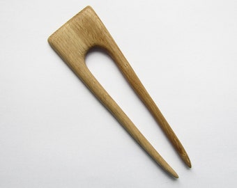 Small Wooden Hair Fork, hairfork, wood, hair stick, two prong, oak wood, hair stick