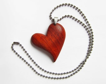 Wooden Heart Necklace, Heart Necklace Wood, Pendant heart, gift for her, love heart, padauk wood