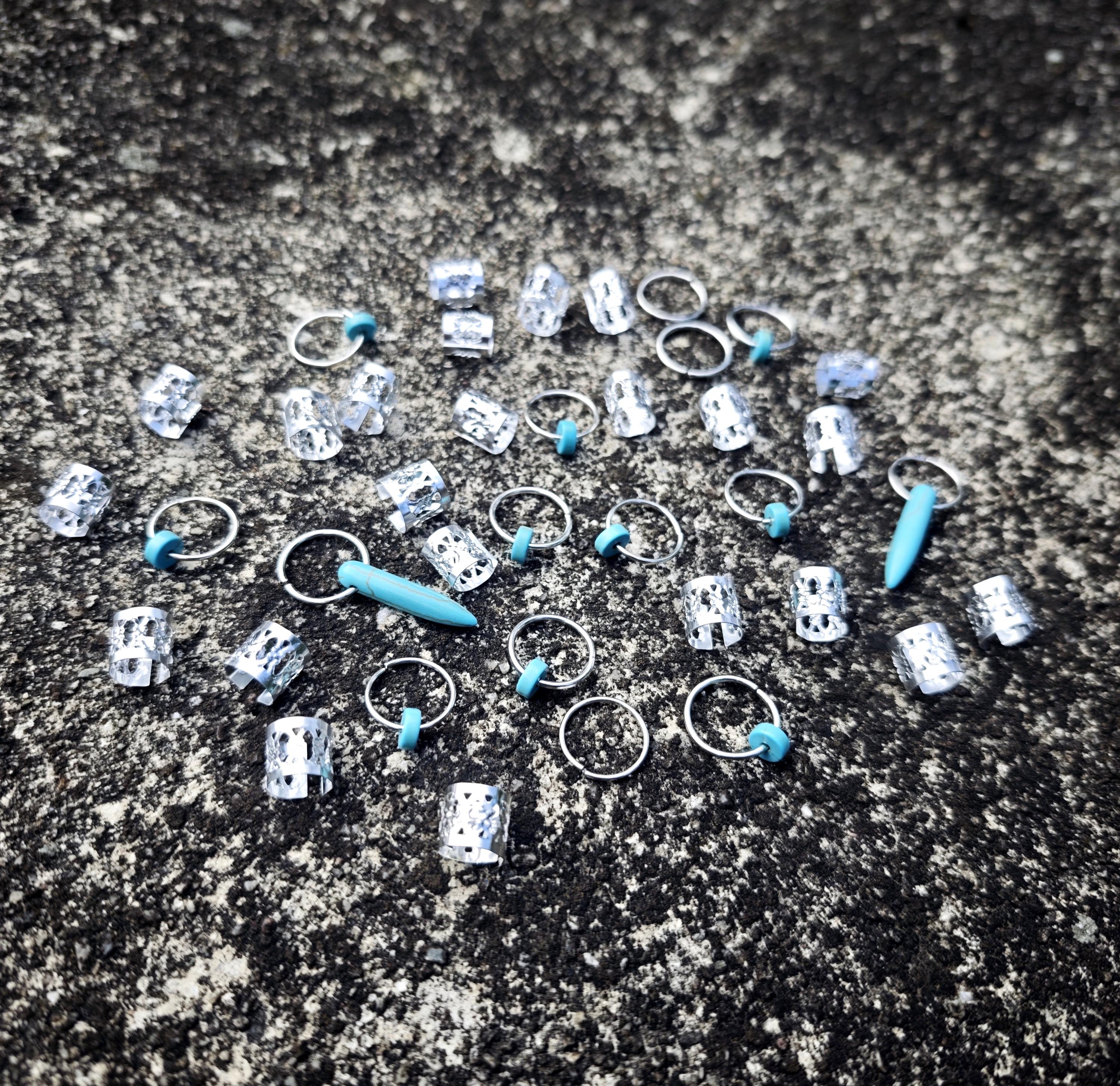 Large 50 Pcs Viking Hair Set,goddess Hair Beads, Silver 