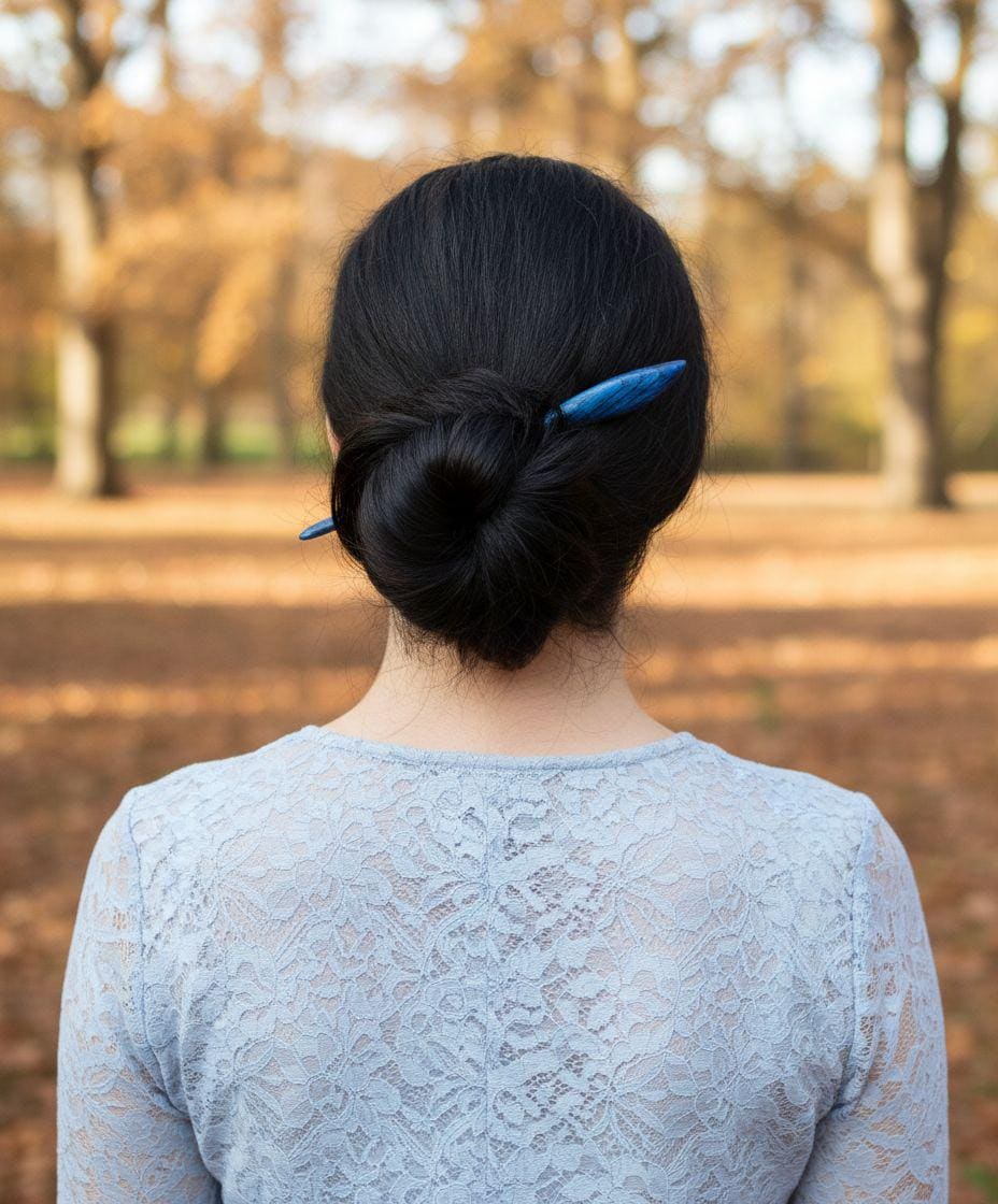 Royal Blue Wood Hair Stick, Boho Leaf Hair Pin - Etsy display picture 2