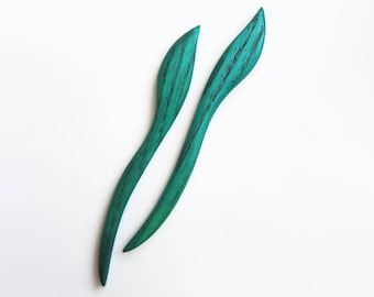 13,5 cm emerald green hair stick, wooden hairsticks, hair stick leaf, hair pins wood, hair stick, hair pin, wood, wooden pin, haarschmuck