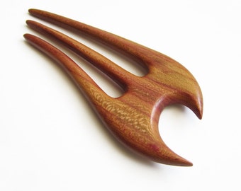 Wooden Hair Fork, hairfork, hair comb, hair clip, 3 prong, hair pin, plum wood, haarforke, haarstab, fourche cheveux