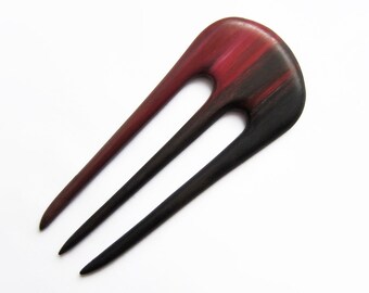 Wooden Hair Fork, hairfork, red, black, wood, 3 prong, rainbow