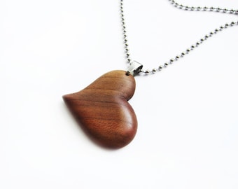 Holzkette Herz, Halskette Herz aus Holz, Anhänger Herz