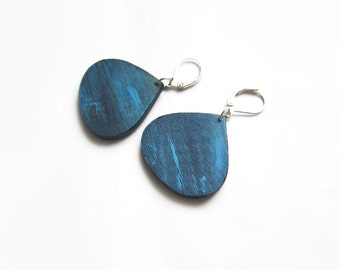 Wooden earrings, blue, earrings wood, ocean, hand painted