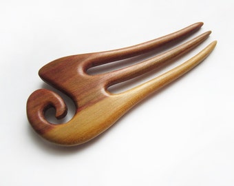 Wooden Hair Fork, hairfork, wood, hair stick, 3 prong, spiral