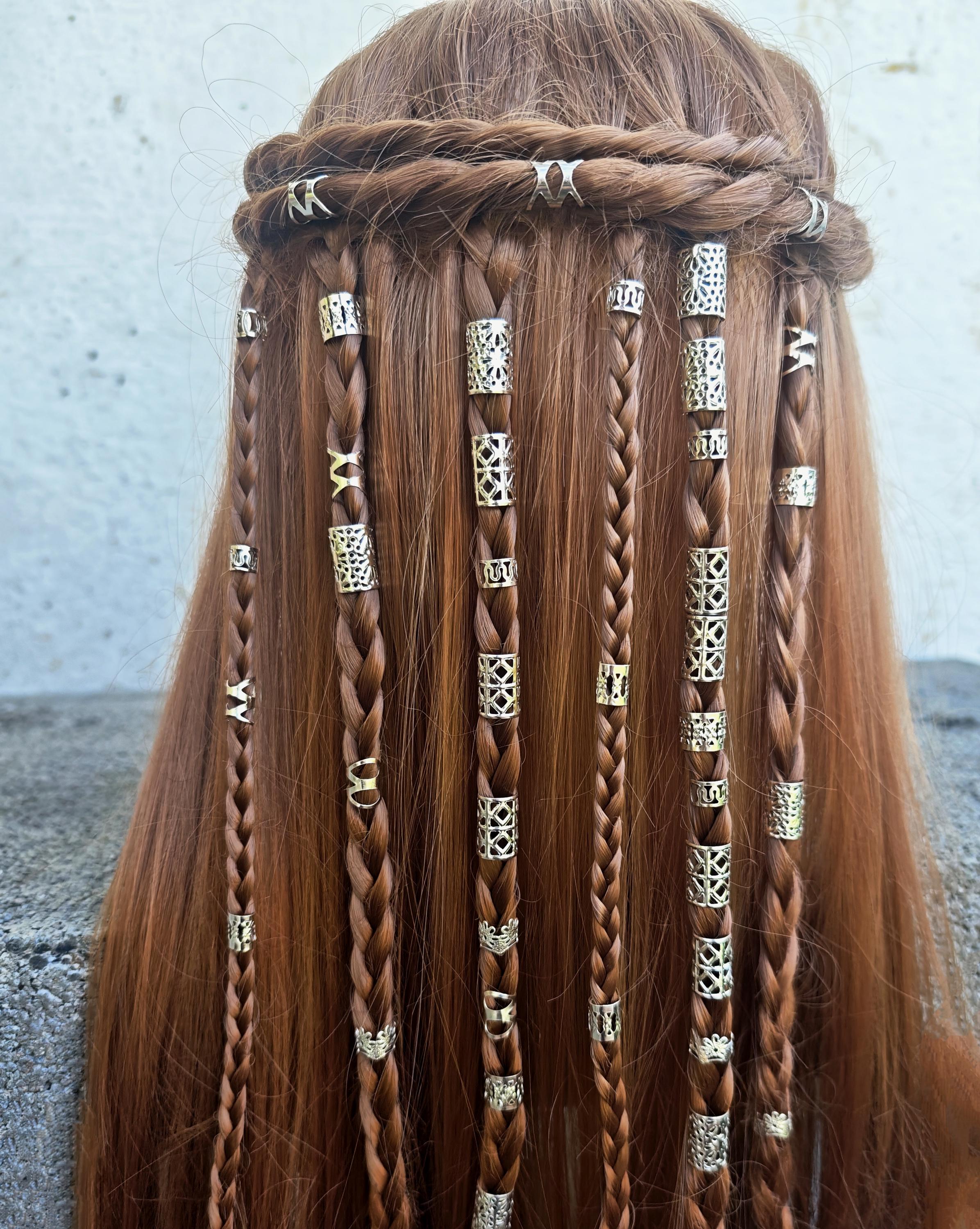 Large 39 Pcs Viking Hair Set,goddess Hair Beads, Silver Braid Locs