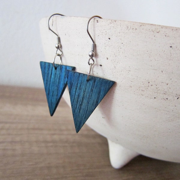 Wooden earrings, blue earrings, green earrings, dark turquoise earrings, blue, ohrringe, earrings wood, ocean