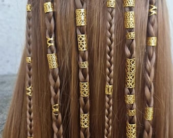 Large 39 pcs+10 pcs free gift Viking set,Goddess Hair Beads,Golden Braid Locs Accessories Jewelry,Dread Braid Hair Cuffs Dreadlock Beads