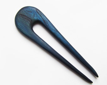 Fourche à cheveux en bois, fourche à cheveux, bois, 2 broches, bleu, haarforke, bâton de cheveux